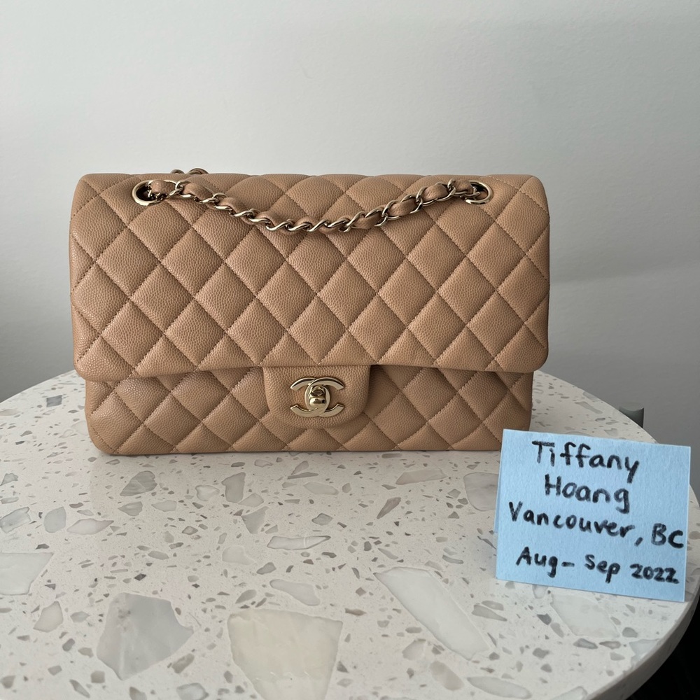 Chanel 19B dark beige caviar medium classic flap